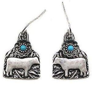 Western Cow Cattle Tag Dangle Earring